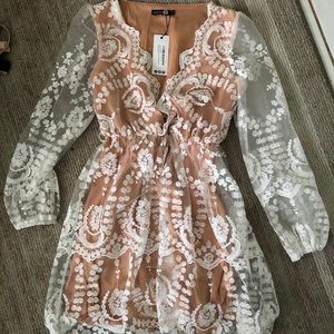 Lace and tan dress